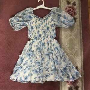 Art Class White and Blue Puff Sleeve Sundress